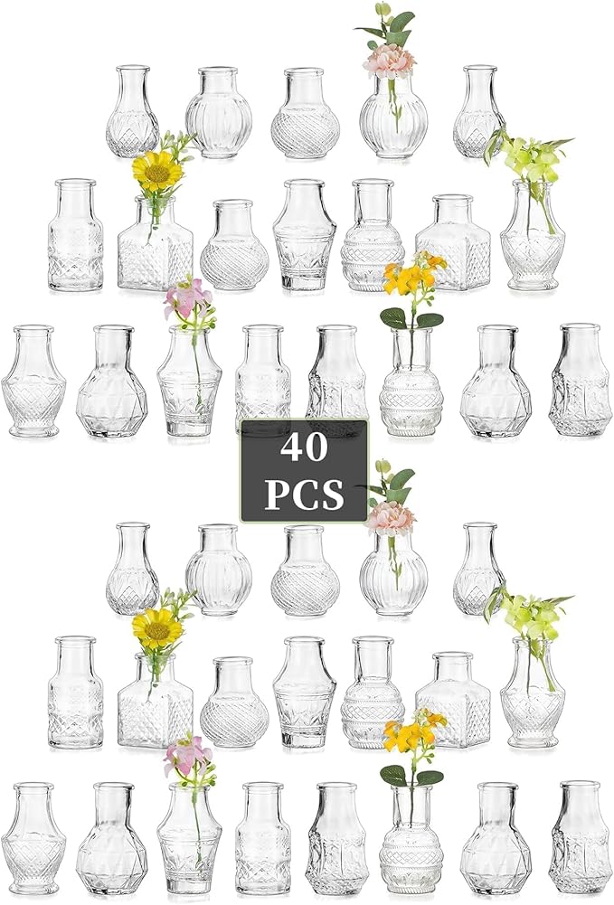 Glasseam Small Bud Vases for Centerpieces: 40PCS Mini Clear Glass Vase Set for by Glasseam