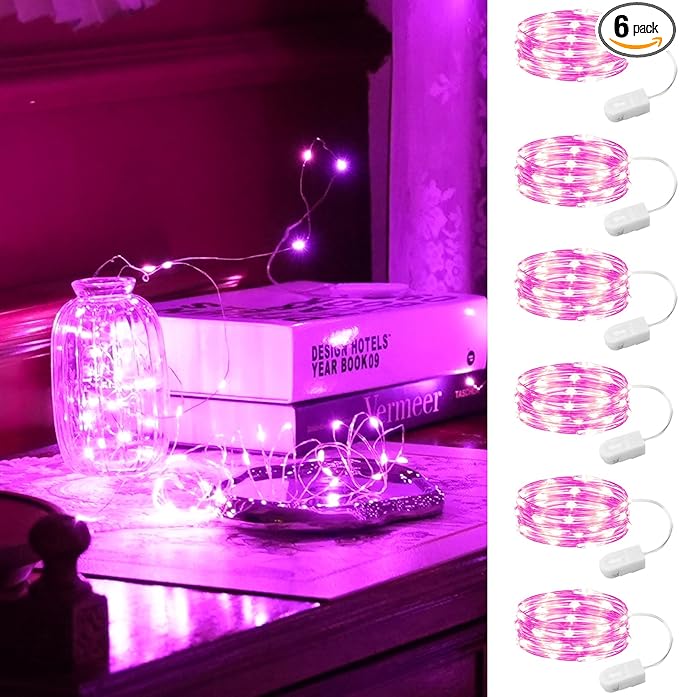 HXWEIYE 6 Pack Pink Fairy Lights Battery Operated, 7ft 20LED Mini Fairy Mason by LightUpYourHomewHXWEIYE