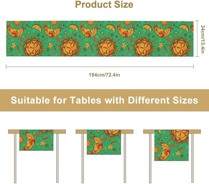 Boho Moon Table Runner, Phase of The Moon Star Sun Cartoon Pattern Table Runner - Image 3