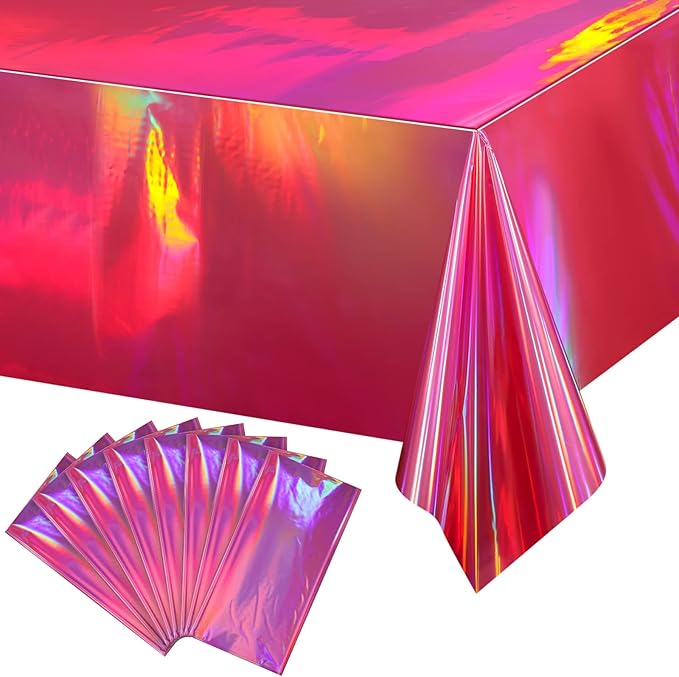 8 Pack Hot Pink Iridescence Plastic Tablecloths Shiny Disposable Laser by EnjoyYourFunnyParties