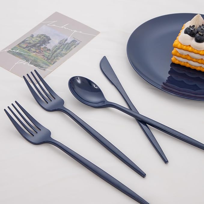 PULOTE 150PCS Blue Plastic Silverware Set - Image 3