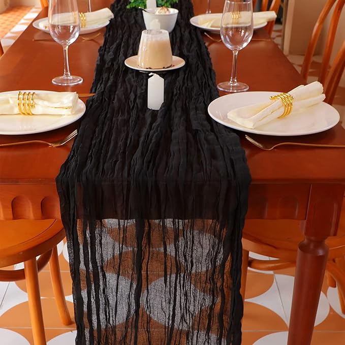Snowkingdom 13Ft Black Cheesecloth Table Runner, 160inch Long Cheese Cloth Boho by Snowkingdom