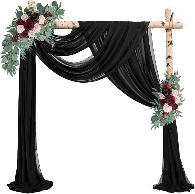 20Ft Length x 28" Width 4 Panels Wedding Arch Draping Fabric Black Arch Drapes by Sunnyline