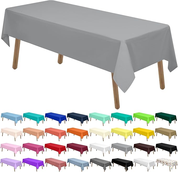 Silver Plastic Tablecloths 2 Pack Dark Gray Disposable Table Covers 54 x 108 by PartyUlyja