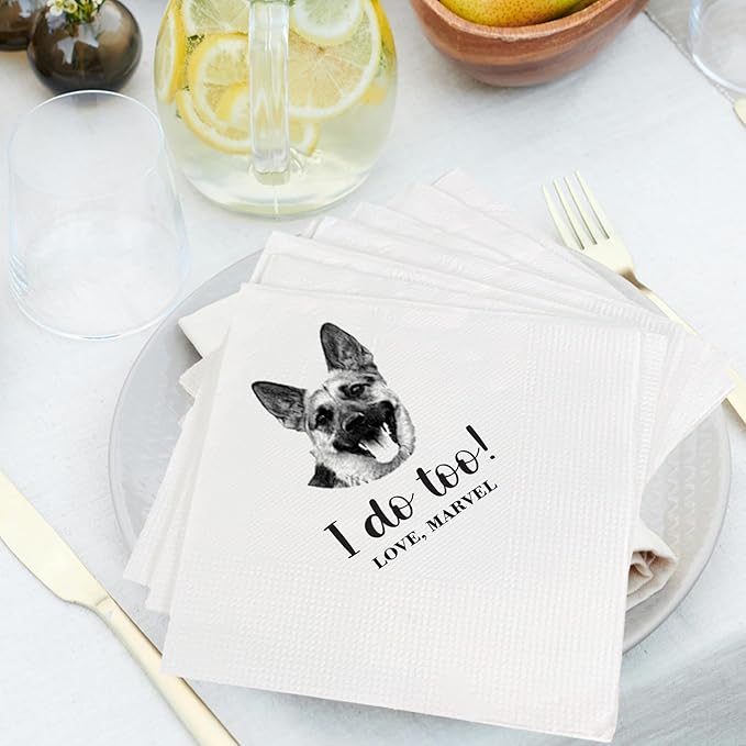 Luxury Personalized Dog Wedding Napkins, Personalized Photo Napkins by Evamall