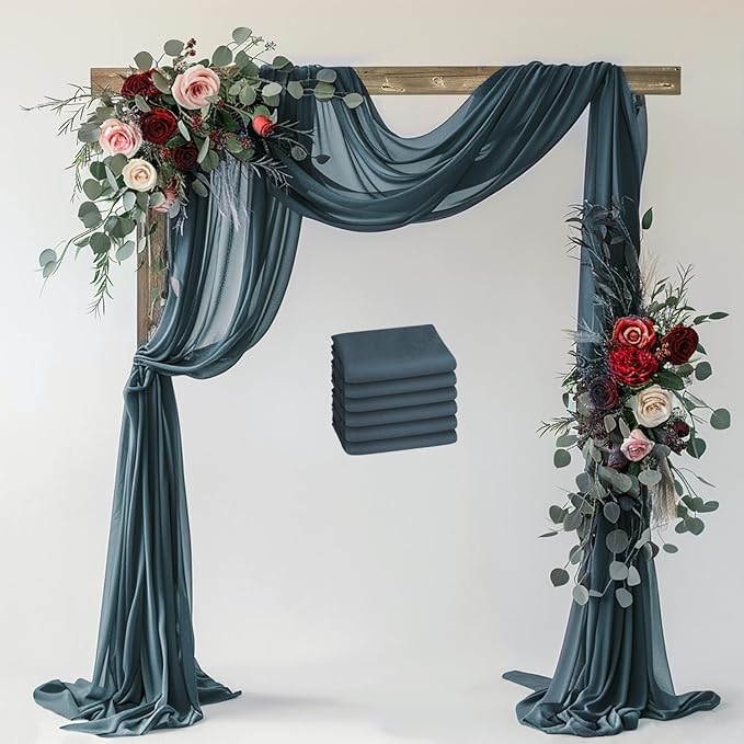 Wedding Arch Draping Fabric 6 Panels 28.7" x 20FT Grey Blue Sheer Chiffon by Xiomot