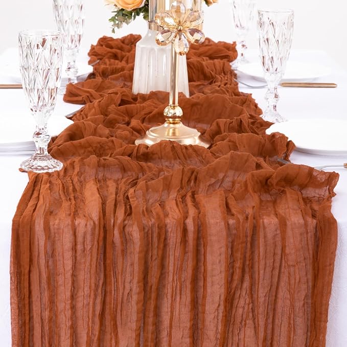 MLMW 10 Pack Fall Thanksgiving Table Runner Cheesecloth Autumn Harvest Rust - Image 3