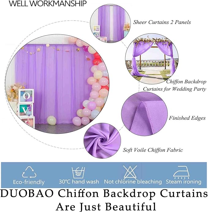 DUOBAO Lavender Chiffon Curtains 2 Panels 58 Inch Width by 120 Inch Long Light - Image 6