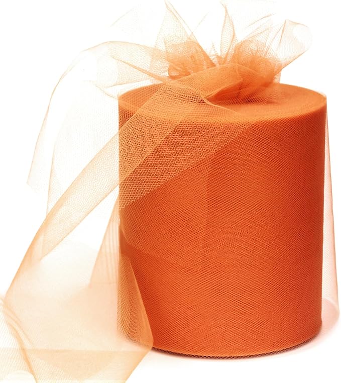 6" x 200 Yards Orange Tulle Fabric Rolls by GCVOPTON