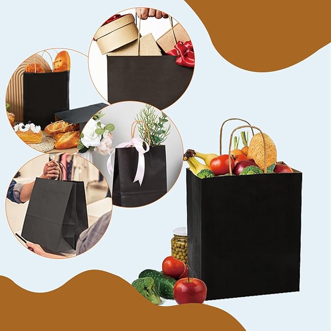 BAG BOX 25 Pack Small 5.9x3.1x8.25 Inch Black Kraft Paper Gift Bags - Image 6