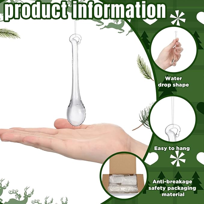 22 Pcs Clear Glass Teardrop Christmas Ornaments Crystal Raindrop Hanging - Image 3
