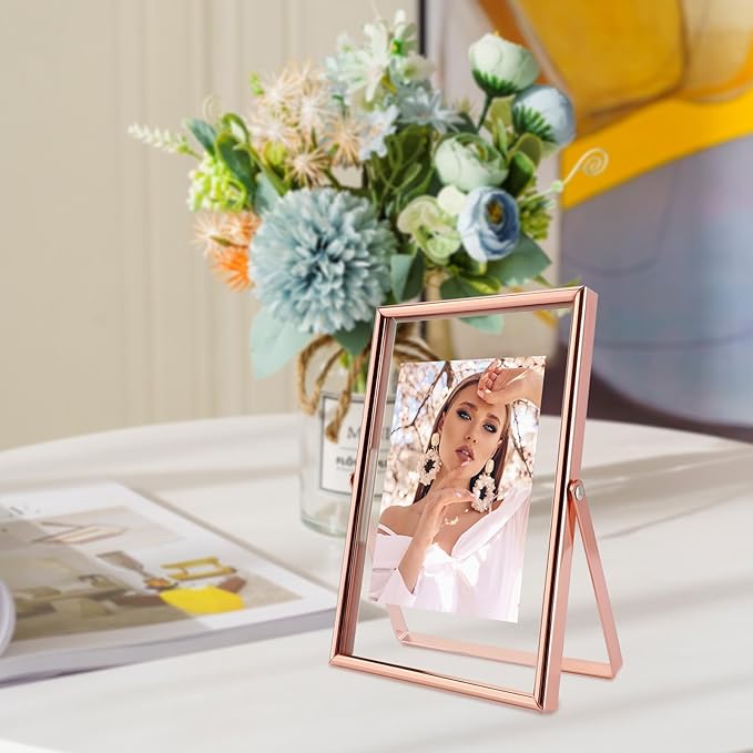 Rose Gold Floating Frame, For Picture 3.5x5, Mini Tabletop Photo Frame - Image 6
