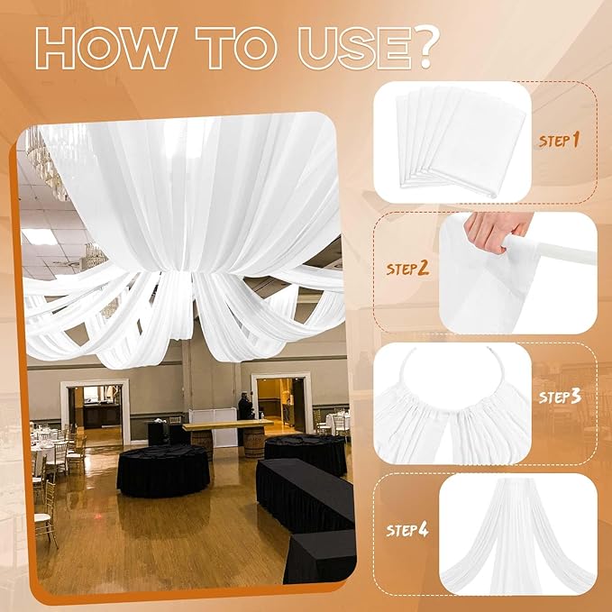 6 Panels White Ceiling Drapes for Wedding 5ftx30ft Ceiling Drapes Wedding Arch - Image 4