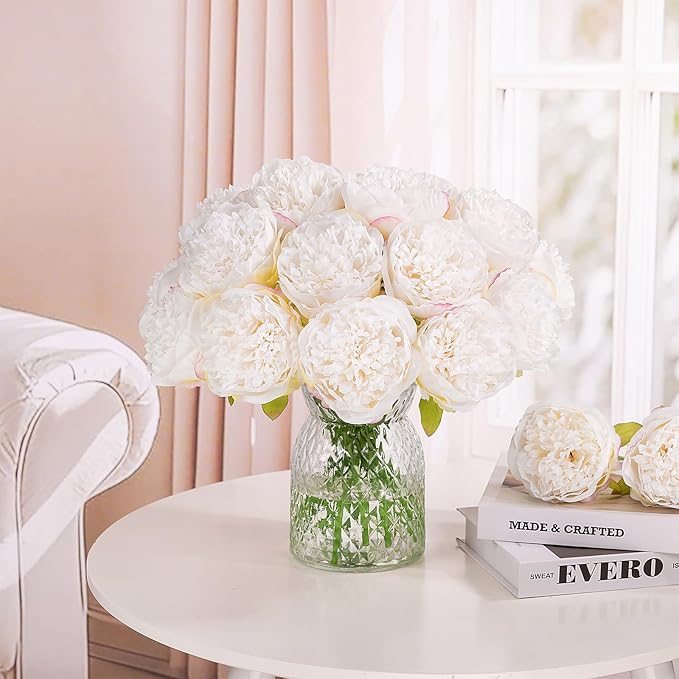 U'Artlines 20 Heads Artificial Peony Silk Flower Leaf Home Office Wedding Party - Image 7