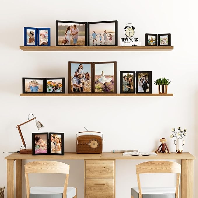decorUhome Double 6x4 Picture Frame Horizontal, Engineered Wood Bifold Photo - Image 3