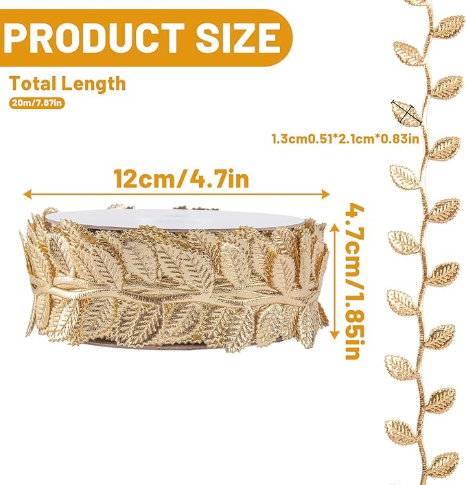 IHKFILAN 21.9Yards Gold Leaf Ribbon, Artificial Leaf Ribbon, Baby Shower Party - Image 2