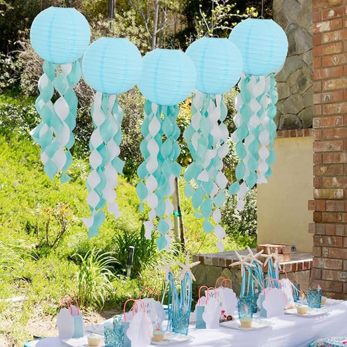 BEISHIDA 10-Inch Light Blue Round Paper Lanterns Decorative Hanging Asia - Image 4