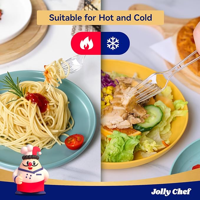 JOLLY CHEF 300 Count Clear Plastic Forks Heavy Duty, 7.1" Heat Resistant Solid - Image 4