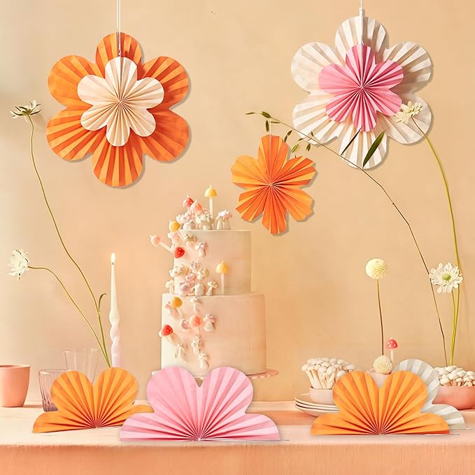 Paper Flowers Decorations for Wall Orange Paper Fans Classroom Decoration Paper - Image 4