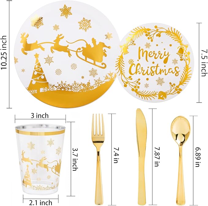 Supernal 150pcs Christmas Plates, Christmas Plastic Dinnerware include Gold - Image 2