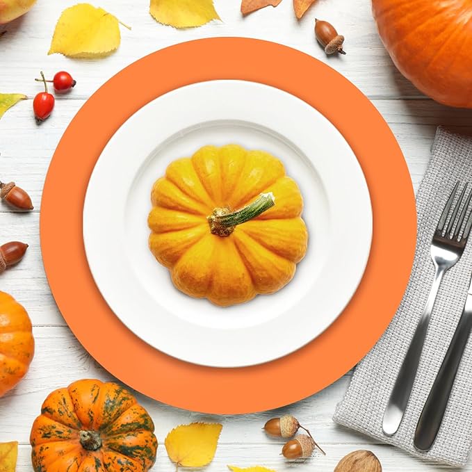 50 Pieces Orange Paper Place Mats Fall Pumpkin Spice Color Round Disposable - Image 3
