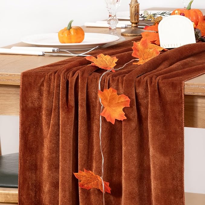 MLMC Terracotta Fall Thanksgiving Table Runner 10ft Luxury Rust Burnt Orange by MLMC