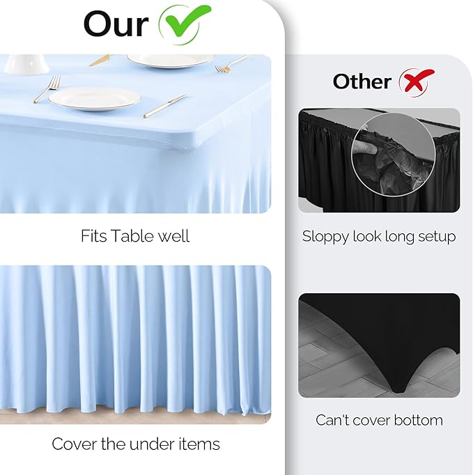 Wish Care 6 Pack Baby Blue Spandex Table Clothes - Image 3