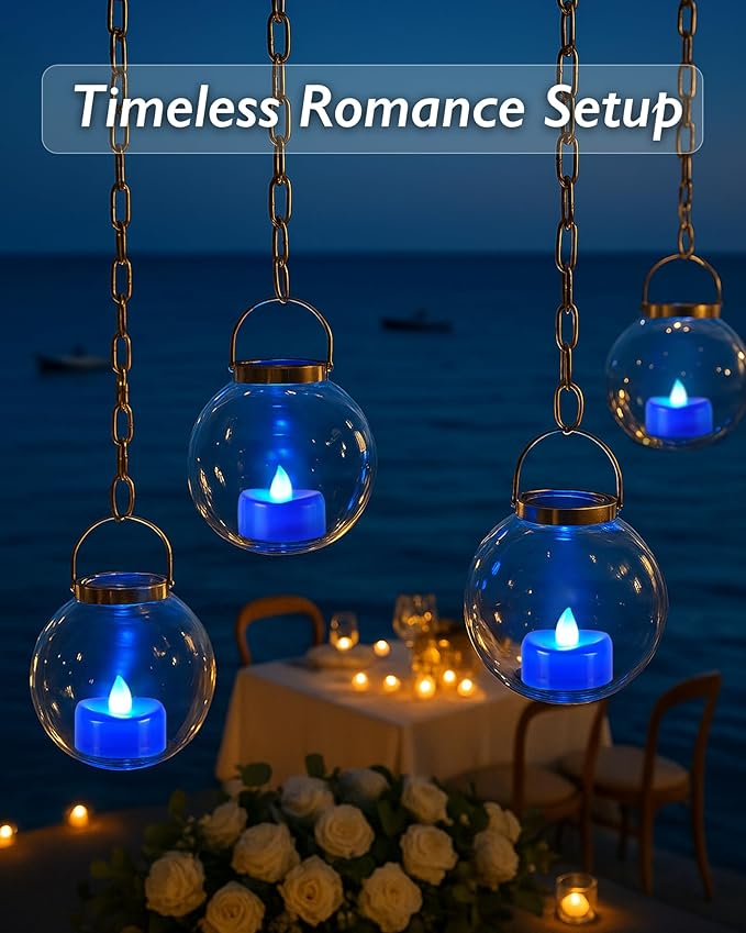 Raycare Blue LED Tea Lights Battery Operated, 200+Hour Flickering Votive Candles - Image 5