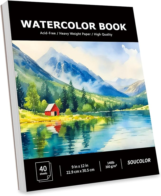 Soucolor Watercolor Paper Pad, 140lb/300gsm 40 Sheets Artist Painting Drawing by Soucolor