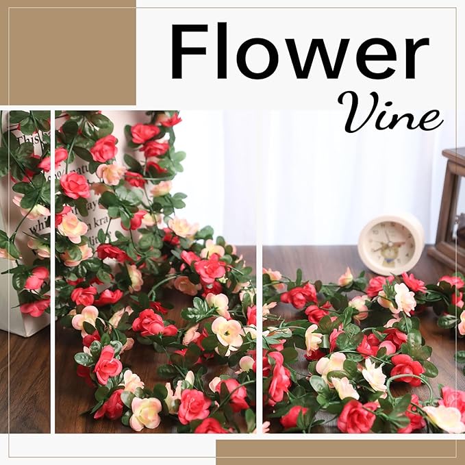 Miracliy 5Pcs 41FT Pink Flower Garland Artificial Rose Arch Vines Fake Spring - Image 3