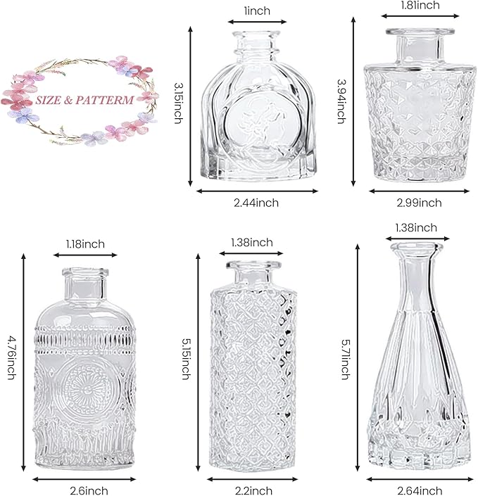 Clear Glass Bud Vases Set of 5, Mini Flower Vase - Image 6