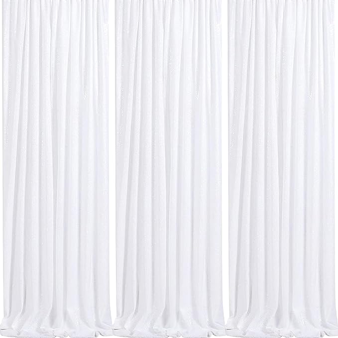 Sparkly Backdrop White Photo Backdground Curtain 3 Pack 2x8ft Sequin Fabric by QueenDream