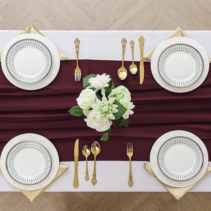 2 Pack 10 Ft Chiffon Table Runner Burgundy Gauze Long Table Runners 27x120 - Image 4