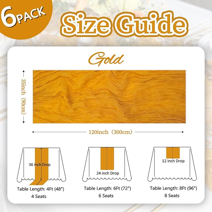 6 Pack Gold Cheesecloth Table Runner 10ft Boho Gauze Fabric Cheese Cloth Table - Image 2