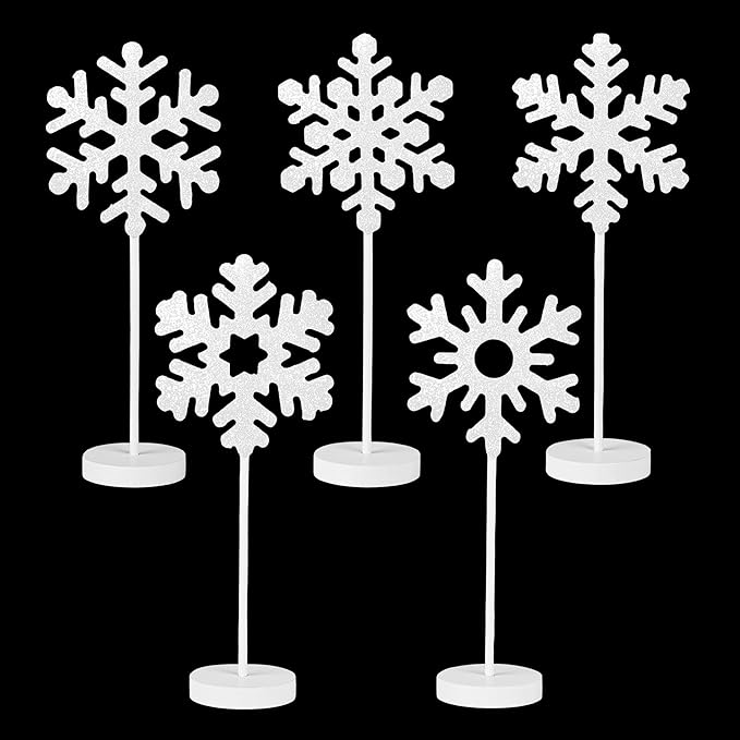 5 Pcs Wooden Christmas Snowflake Sign Winter White Glitter Snowflake - Image 7