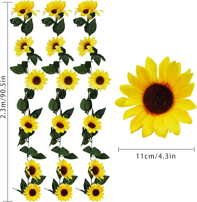 Uieke 3 Pack Artificial Sunflower Garland, 7.5ft/Strand Silk Sunflowers Hanging - Image 6