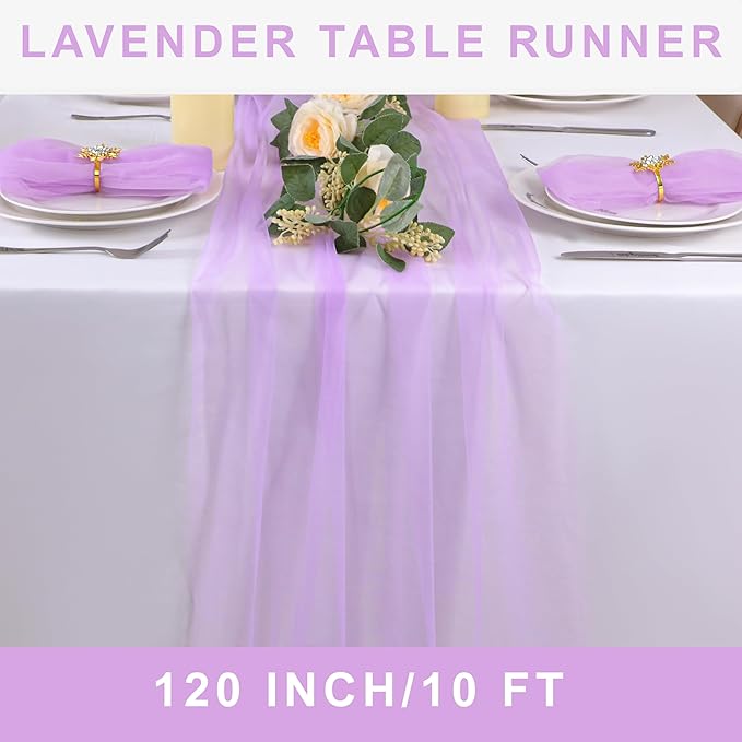 Snowkingdom Lavender Lilac Purple Table Runner, 10FT Light Purple Gauze Sheer - Image 2