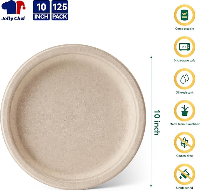JOLLY CHEF Compostable Heavy Duty Plates   Eco-Friendly Disposable - Image 2