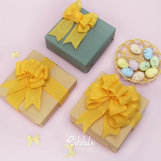 Ribbli Yellow Burlap Wired Ribbon, 1-1/2” Inch x Continuous 20 Yard, Big Bows - Image 6