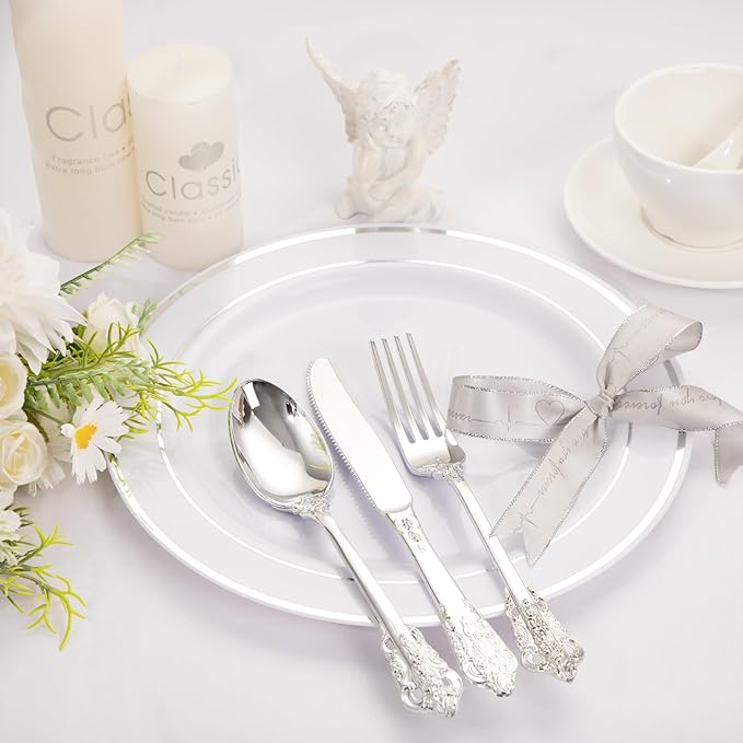 WDF 120PCS Silver Plastic Silverware - Image 4