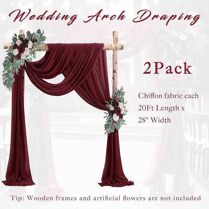 20Ft Length x 28" Width Wedding Arch Draping Fabric 2 Panels Burgundy Arch - Image 6