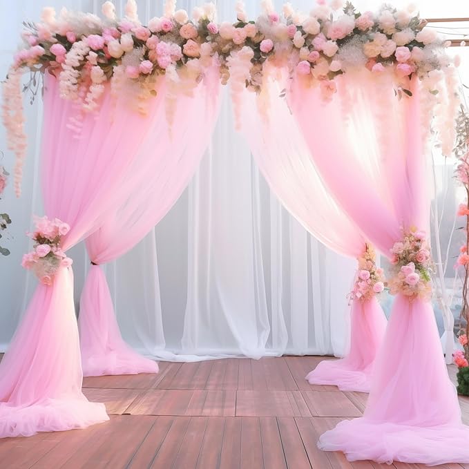 20x10 Pink Tulle Backdrop Curtains - Image 3