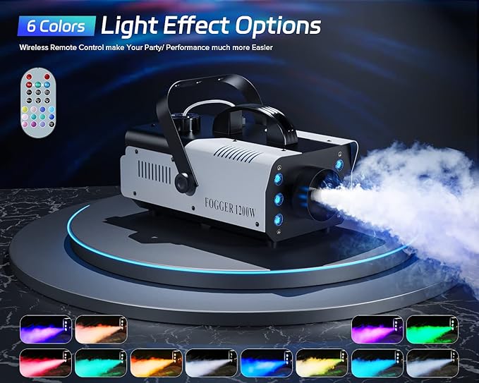 1200W RGB Fog Machine, 6 Colorful LED Lights - Image 2
