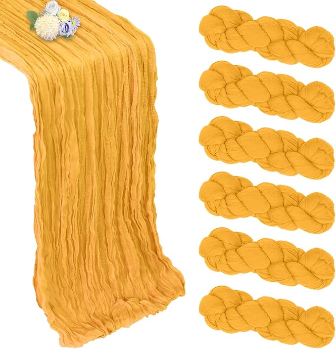 6 Pack Gold Cheesecloth Table Runner 10ft Boho Gauze Fabric Cheese Cloth Table by Pepmily