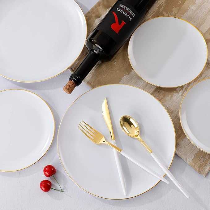 Supernal 150pcs White and Gold Plastic Plates, 30 Forks, 30 Knives, 30 Spoons - Image 6