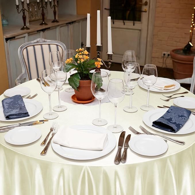 Ruisita 120 Inches Round Satin Tablecloths Ivory Overlay Round Satin Table - Image 7