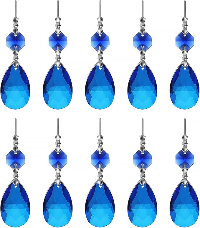 10pcs Crystal Prisms Chandelier Blue Ornament Pendants Rainbow Maker 38mm Drop by LONGSHENG-SINCE2001-