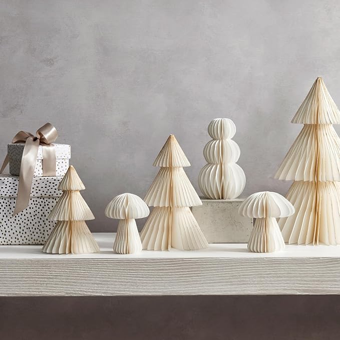 LampLust White Honeycomb Paper Trees, 2 Pack, 10 & 12 Inch, Winter Ornaments - Image 7
