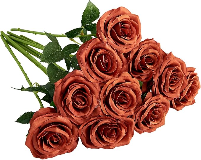 Artificial Rose 10pcs Open Flower Bouquet Faux Rose Stems by IUKnot