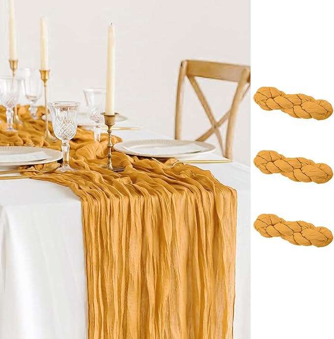 3 Pack Gold Cheesecloth Table Runner Fall Thanksgiving 35x120 Inch Yellow by BlueTopCoLtd